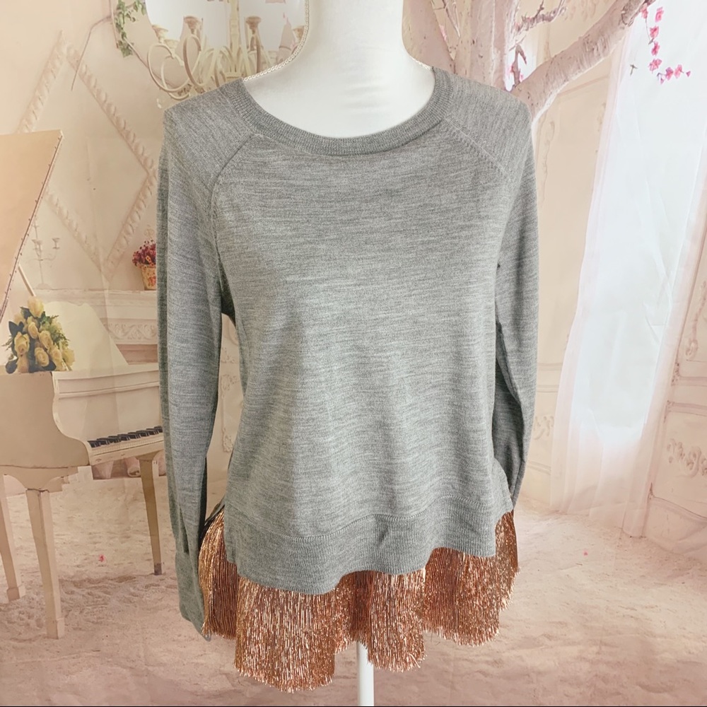 J Crew Crew Layered Lame Fringe Sweatshirt - Picture 3 of 12